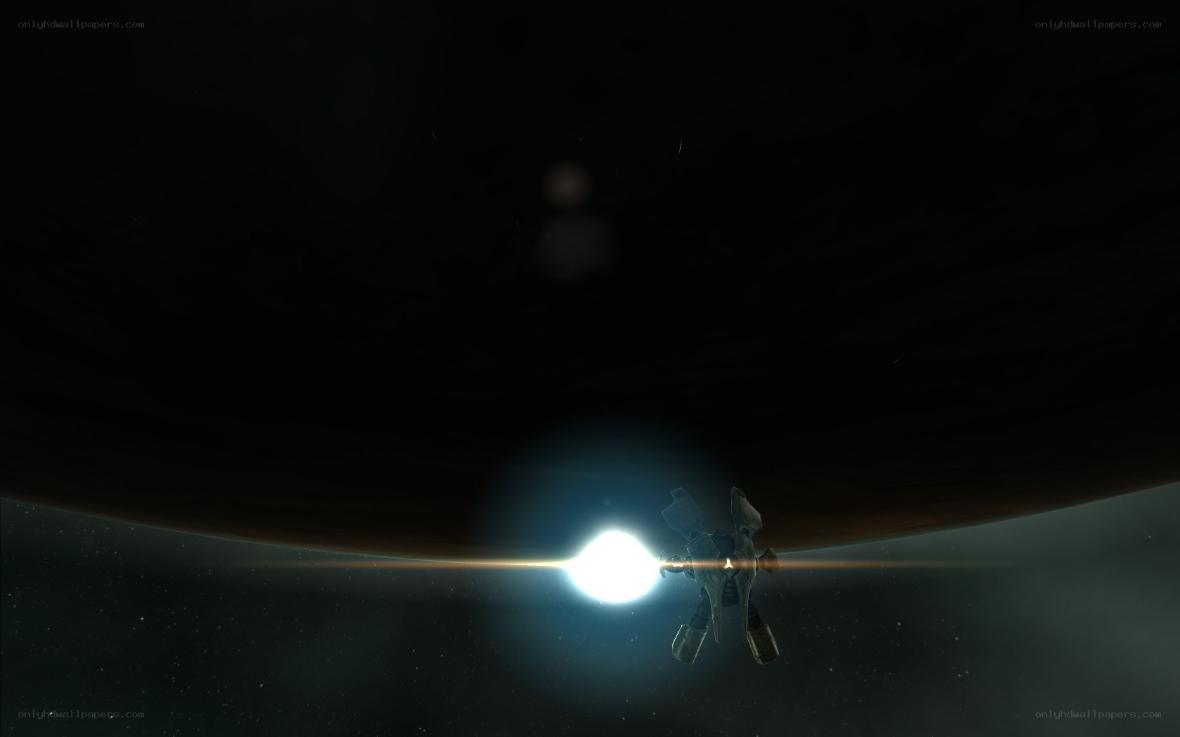 spaceship near planet horizon