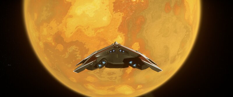 Spaceship Near Planet — Orange, Dramatic, 3d Render