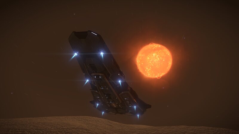 Spaceship Near Planet — Orange, Dramatic, Night
