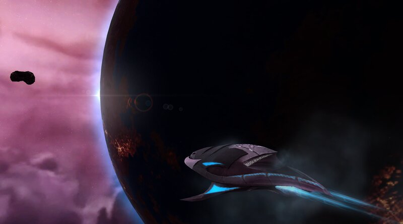 Spaceship Near Planet — Purple, Dramatic, Digital Art, Asteroid
