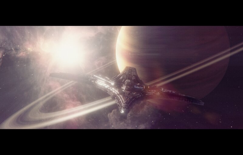 Spaceship Near Planet — Purple, Dramatic, Digital Art, Rings
