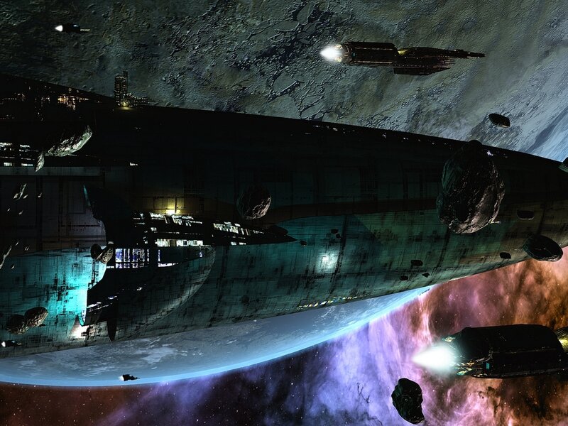Spaceship Near Planet — Purple, Dramatic, Digital Art