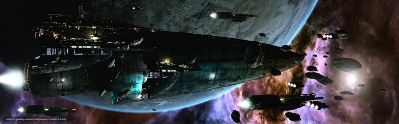 Spaceship Near Planet — Purple, Dramatic, Night, Digital Art, Asteroids