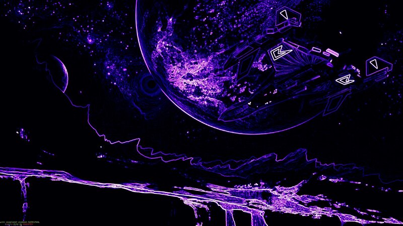 Spaceship Near Planet — Purple, Dramatic, Night, Digital Art, Spacecraft