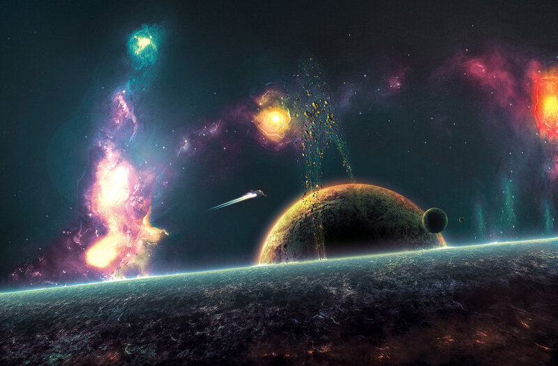 Spaceship Near Planet — Purple