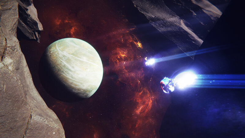 Spaceship Near Planet — Red, Dramatic, Night, 3d Render