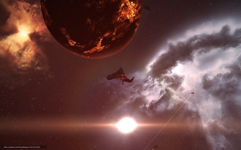 Spaceship Near Planet — Red, Dramatic