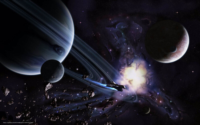 Spaceship Near Planets — Black, Dramatic, Night