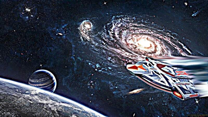 Spaceship Near Planets — Black