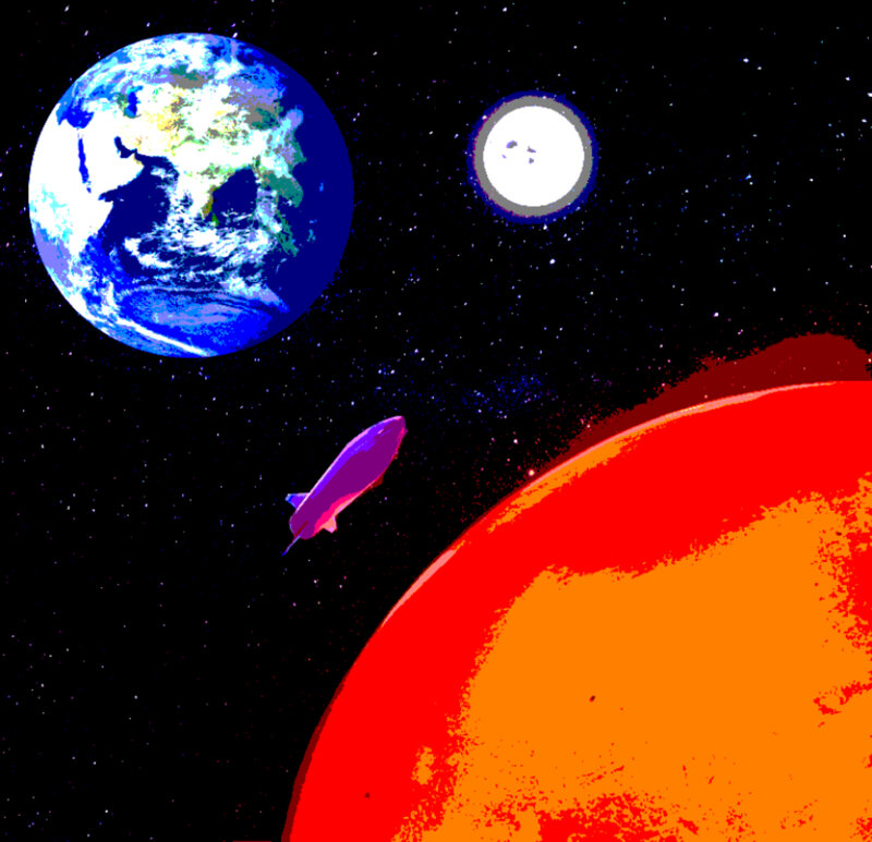 Spaceship Near Planets — Blue, Dramatic, Digital Art, Earth