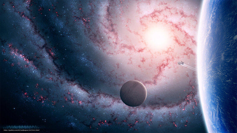 Spaceship Near Planets — Blue, Dramatic, Digital Art, Star