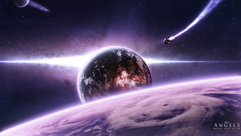 Spaceship Near Planets — Purple