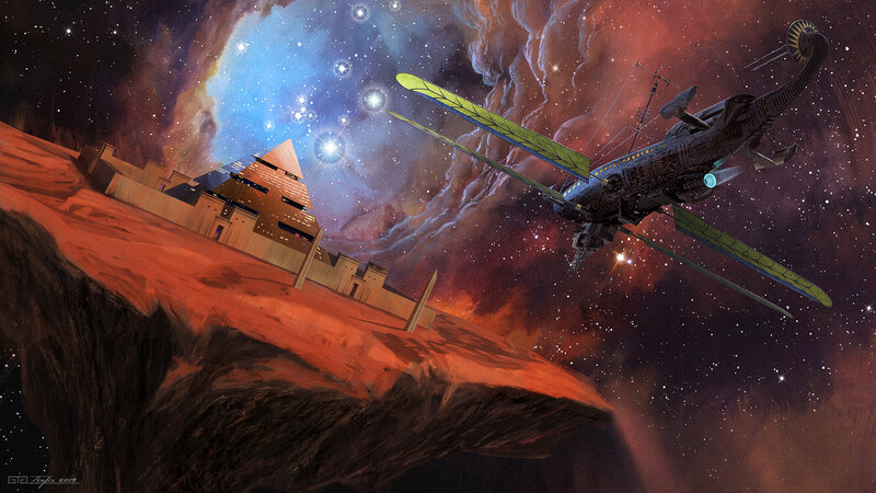 Spaceship Near Pyramid