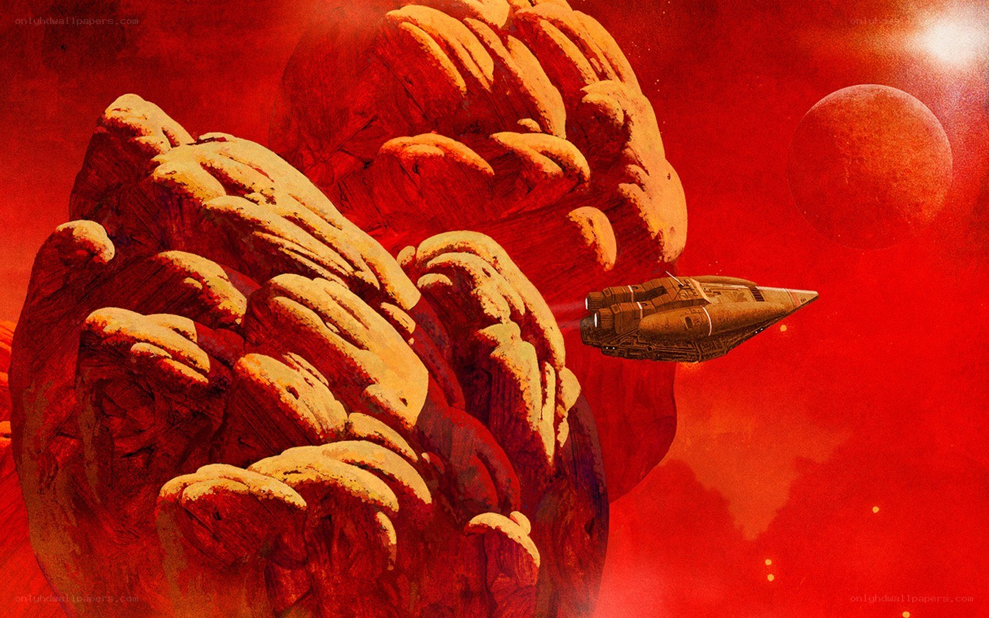 Spaceship near red planet