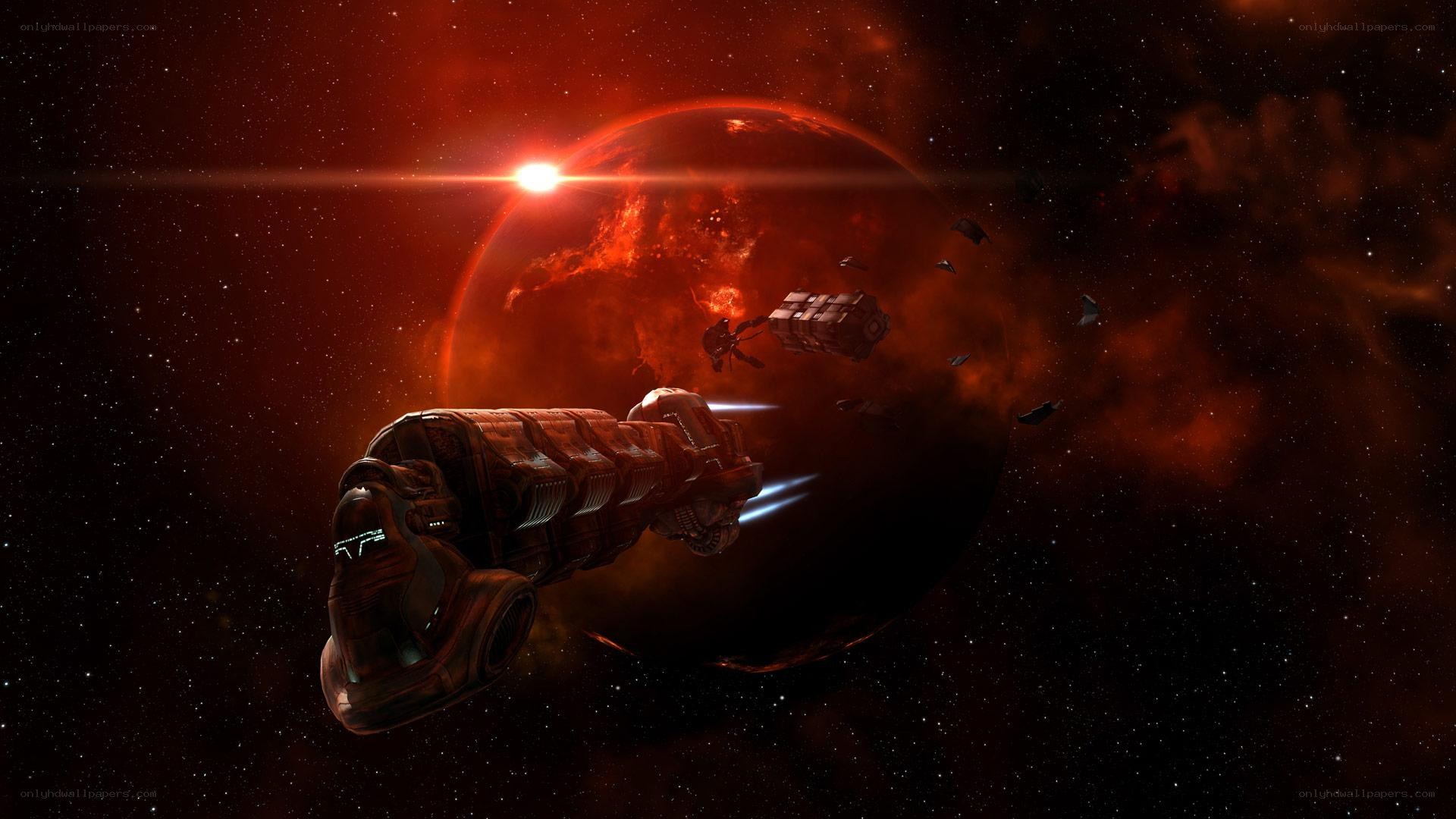 Spaceship near red planet