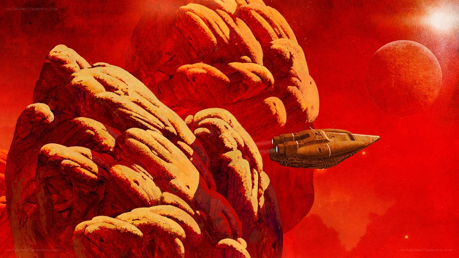 spaceship near red planet