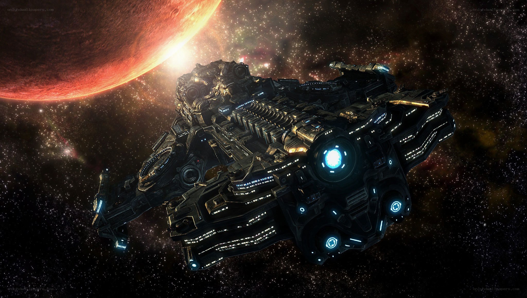 spaceship near red planet