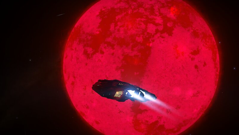 Spaceship Near Red Star — Dramatic