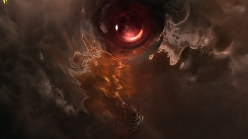 spaceship near red vortex
