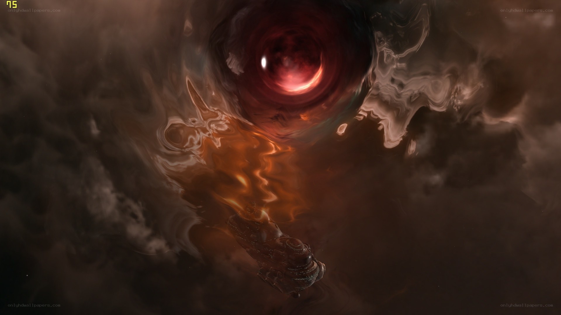spaceship near red vortex