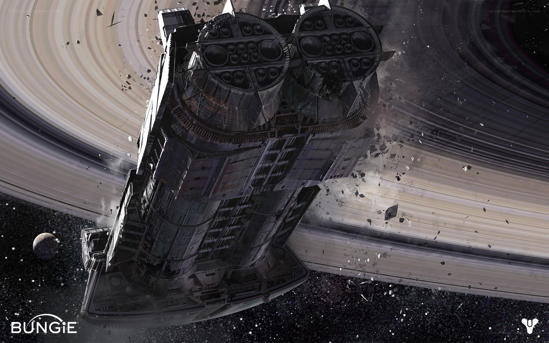 Spaceship near ringed planet