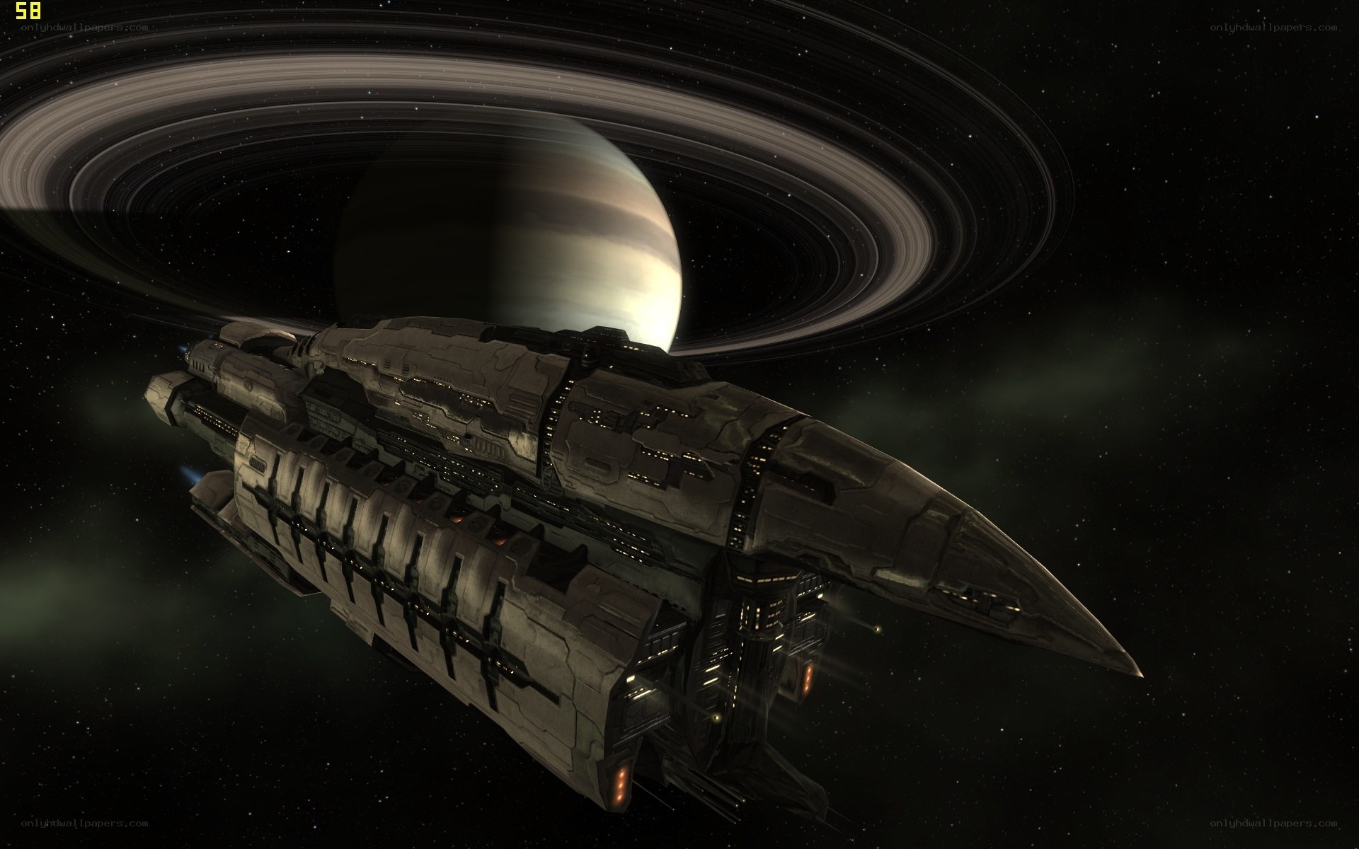 spaceship near ringed planet