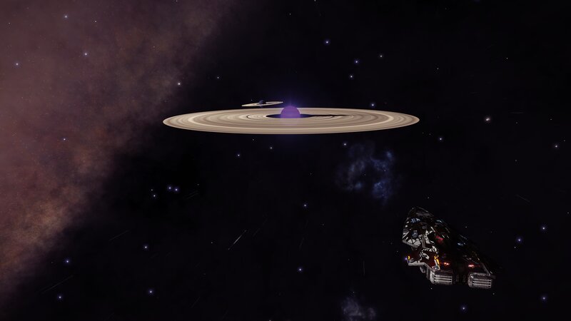 Spaceship Near Ringed Planet — Black, Cosmic, Night