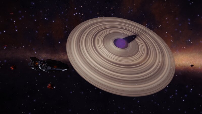 Spaceship Near Ringed Planet — Black, Cosmic