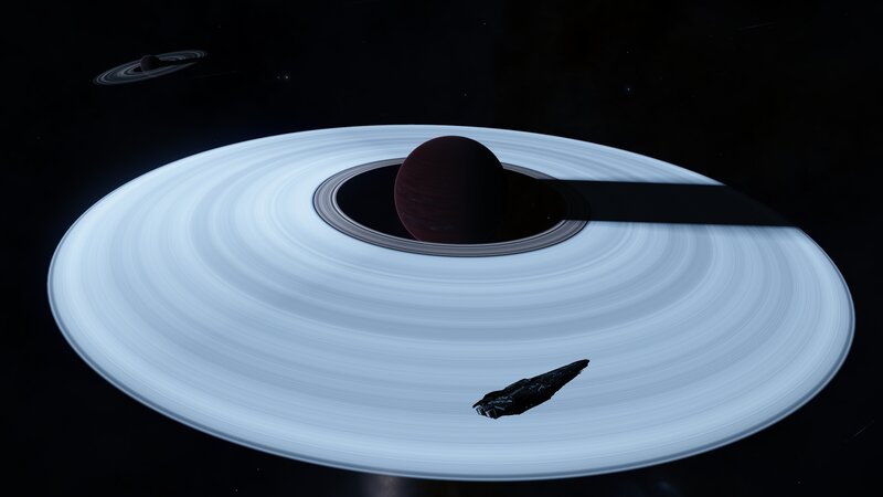 Spaceship Near Ringed Planet — Black, Dramatic, Night, 3d Render, Rings, Spacecraft
