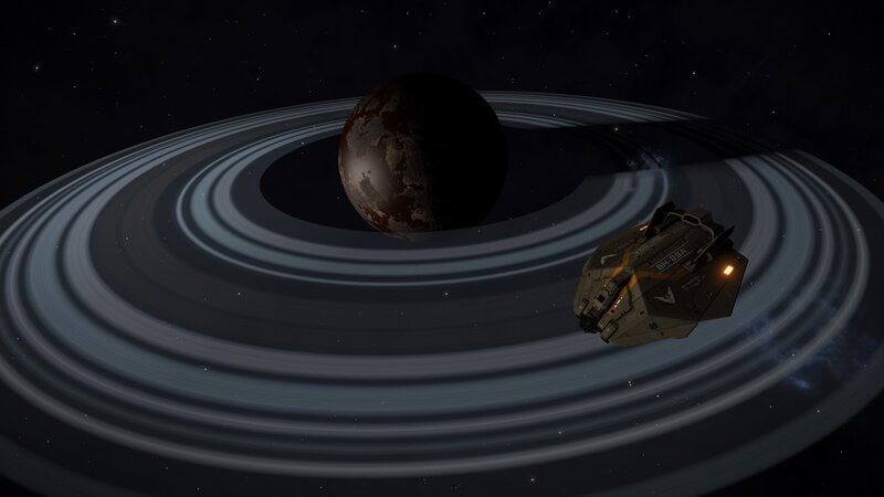 Spaceship Near Ringed Planet — Black, Dramatic, Night, 3d Render