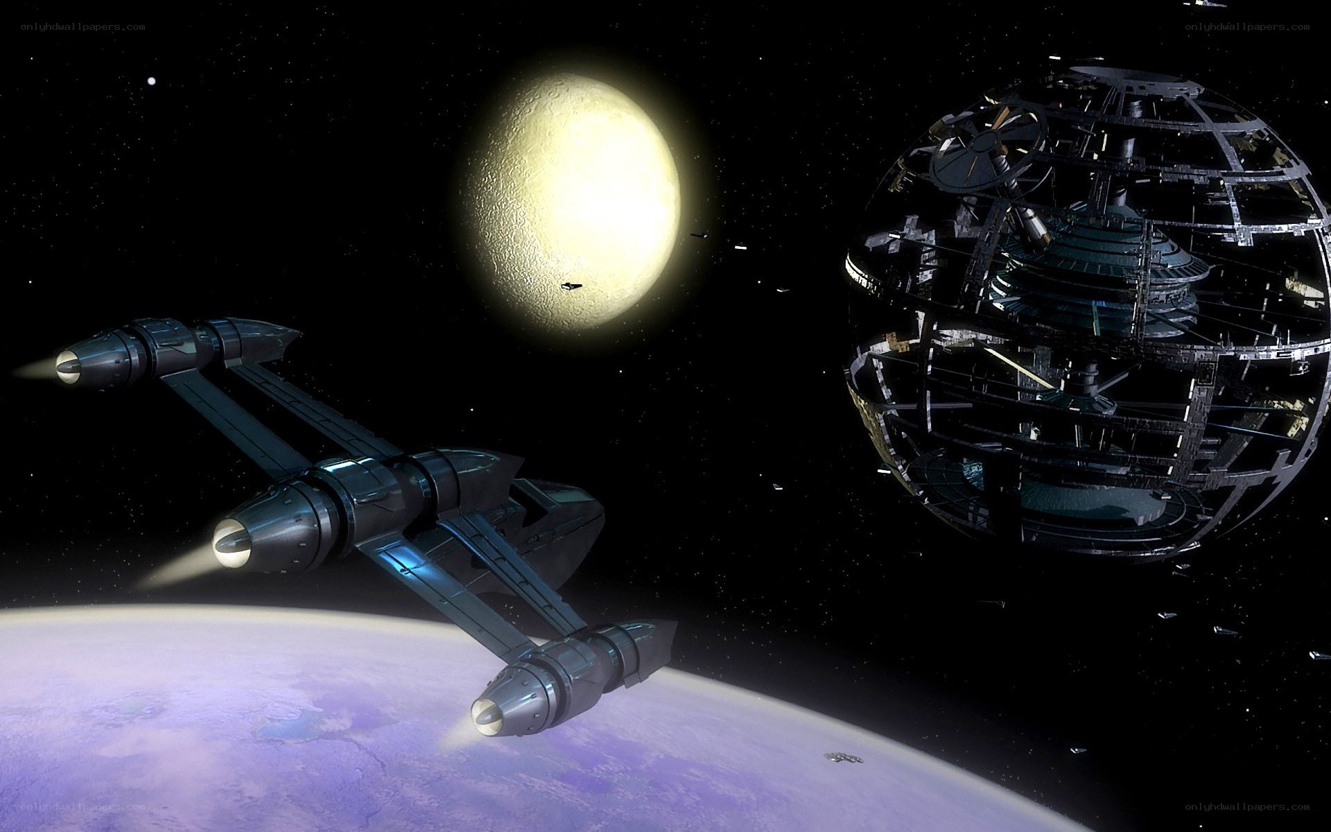 Spaceship near space station