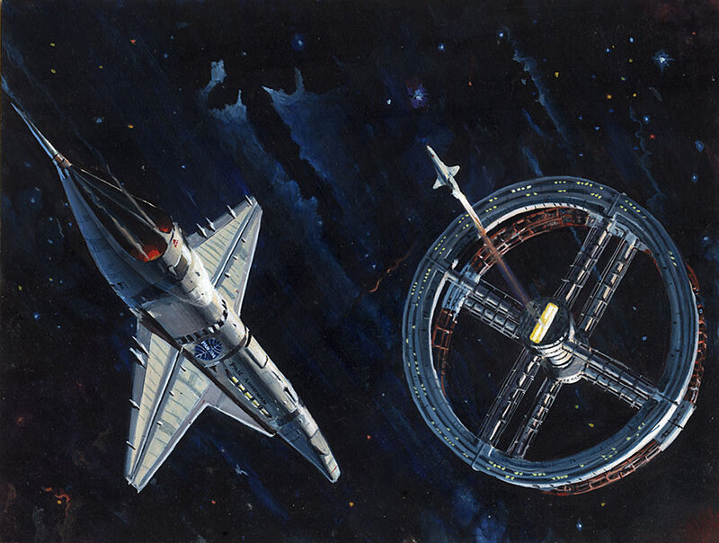 Spaceship near space station
