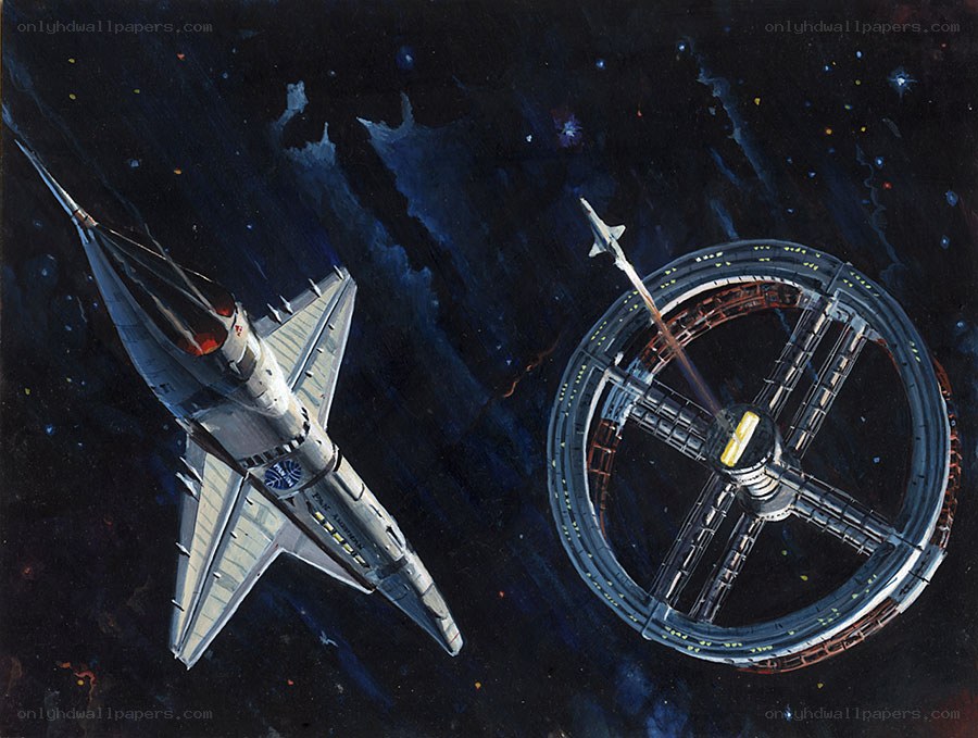 Spaceship near space station