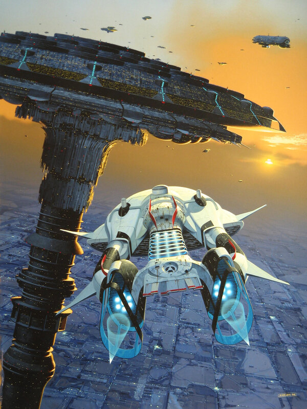 Spaceship near space station