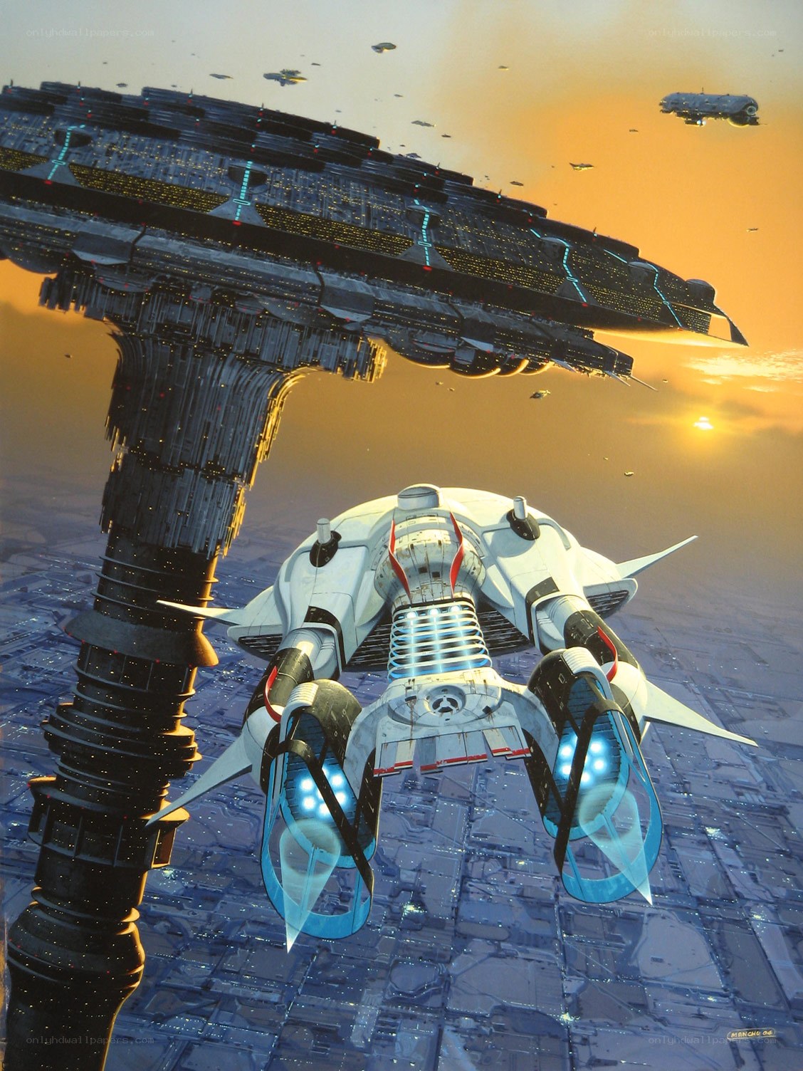 Spaceship near space station