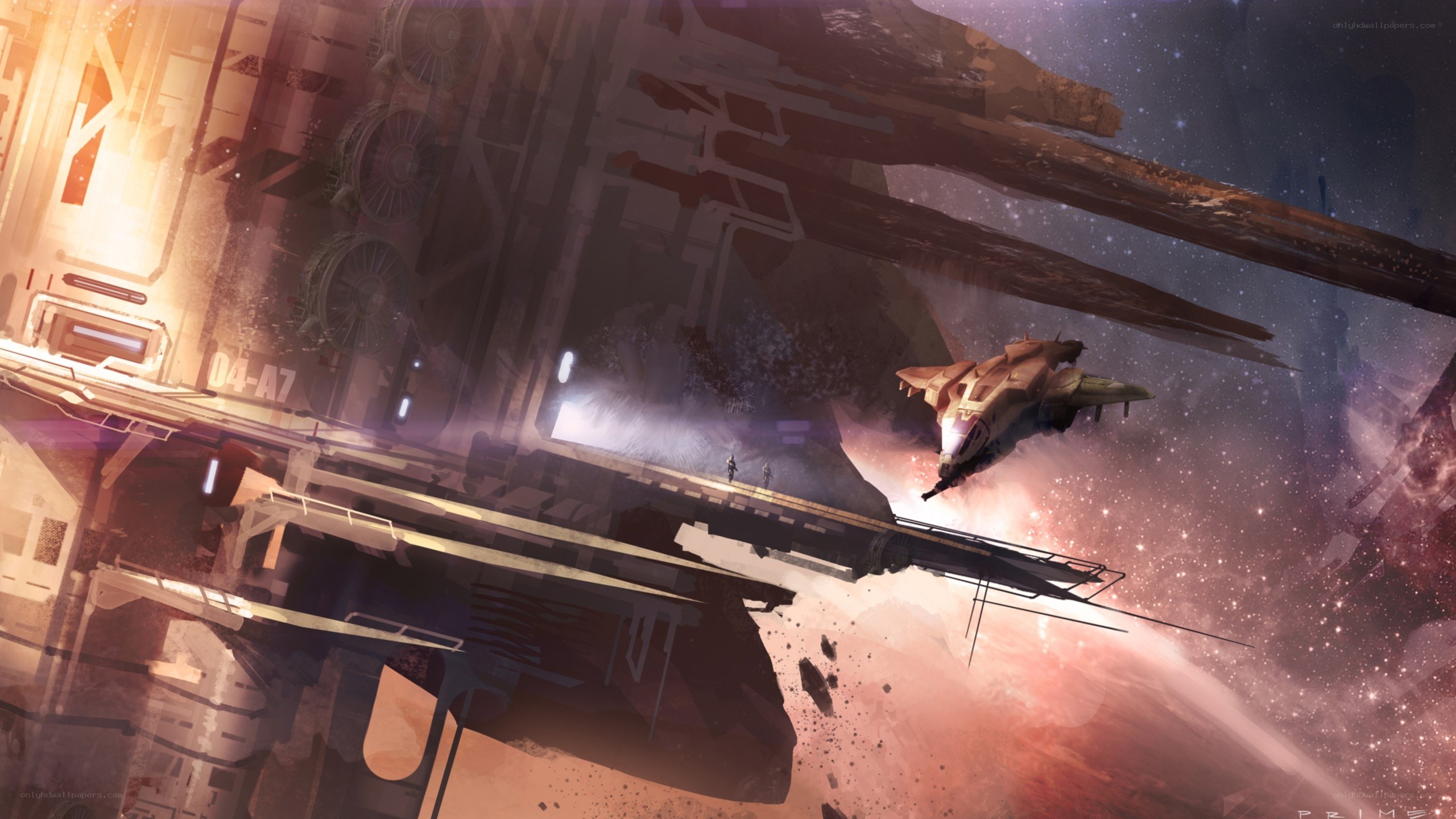 Spaceship near space station