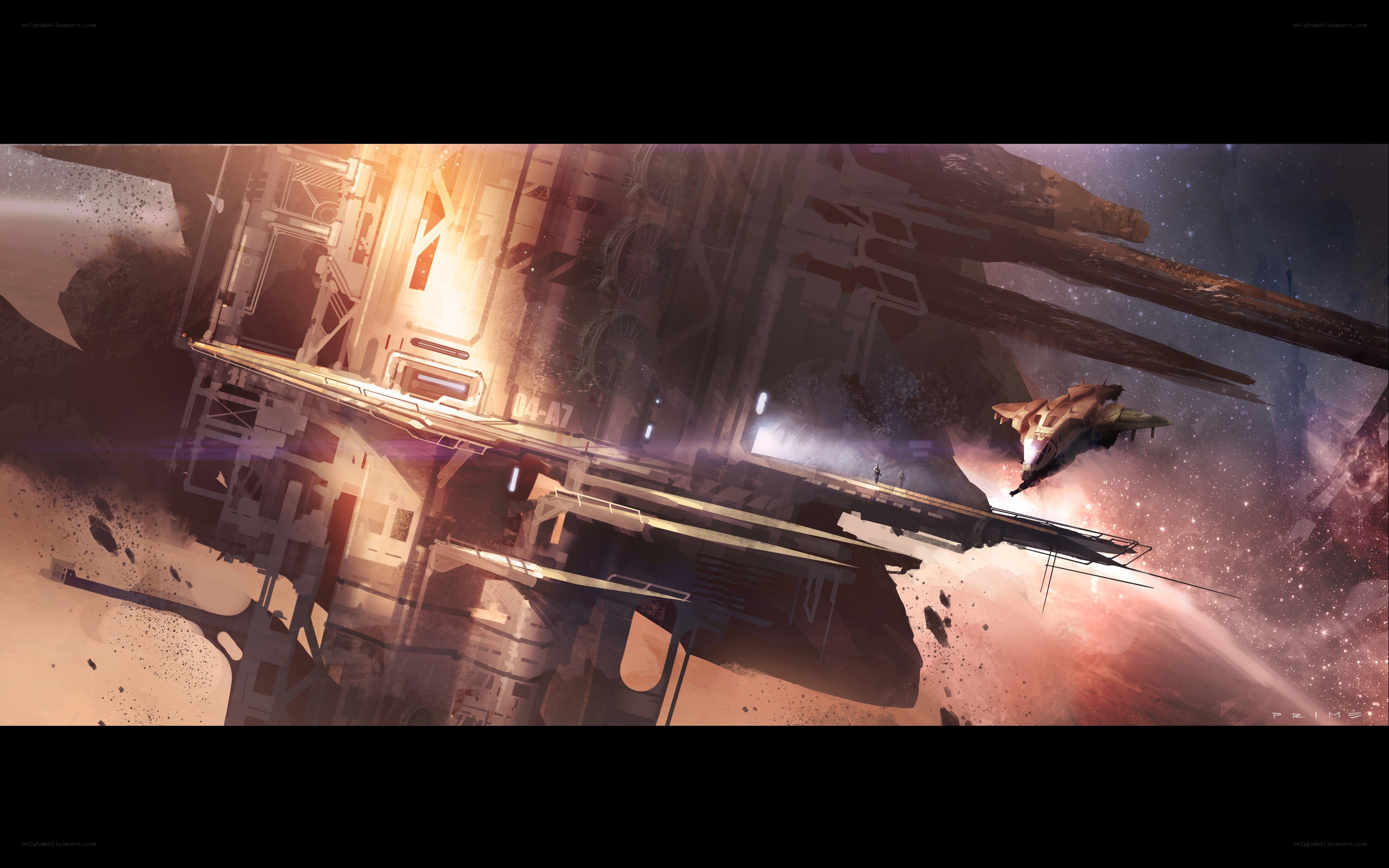 Spaceship near space station