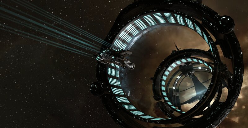 Spaceship Near Space Station — Black, Dramatic