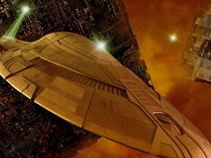 Spaceship Near Space Station — Gold