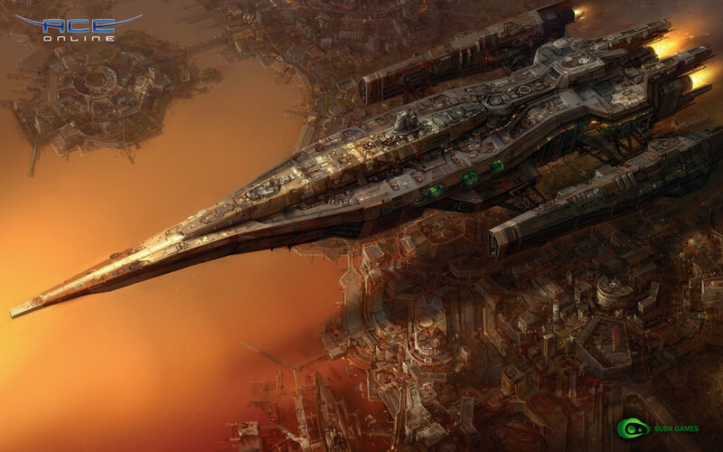 Spaceship Near Space Station — Orange