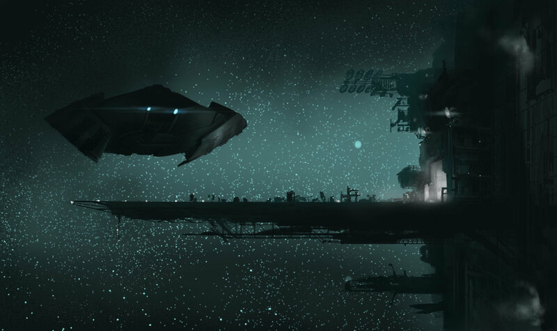 Spaceship Near Space Station — Teal