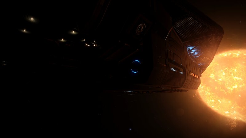 Spaceship Near Star — Black, Dramatic