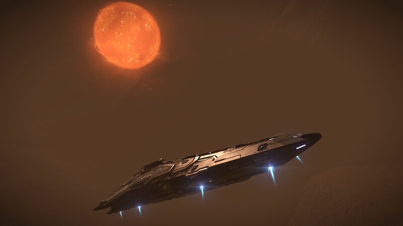 Spaceship Near Star — Orange, Dramatic, 3d Render, Planet
