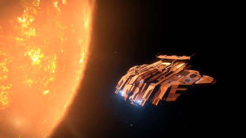 Spaceship Near Star — Orange, Dramatic, 3d Render, Spacecraft, Planet