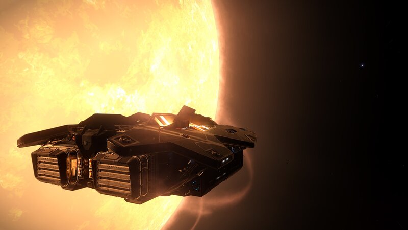 Spaceship Near Star — Yellow, Dramatic