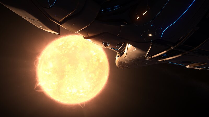 Spaceship Near Star — Yellow