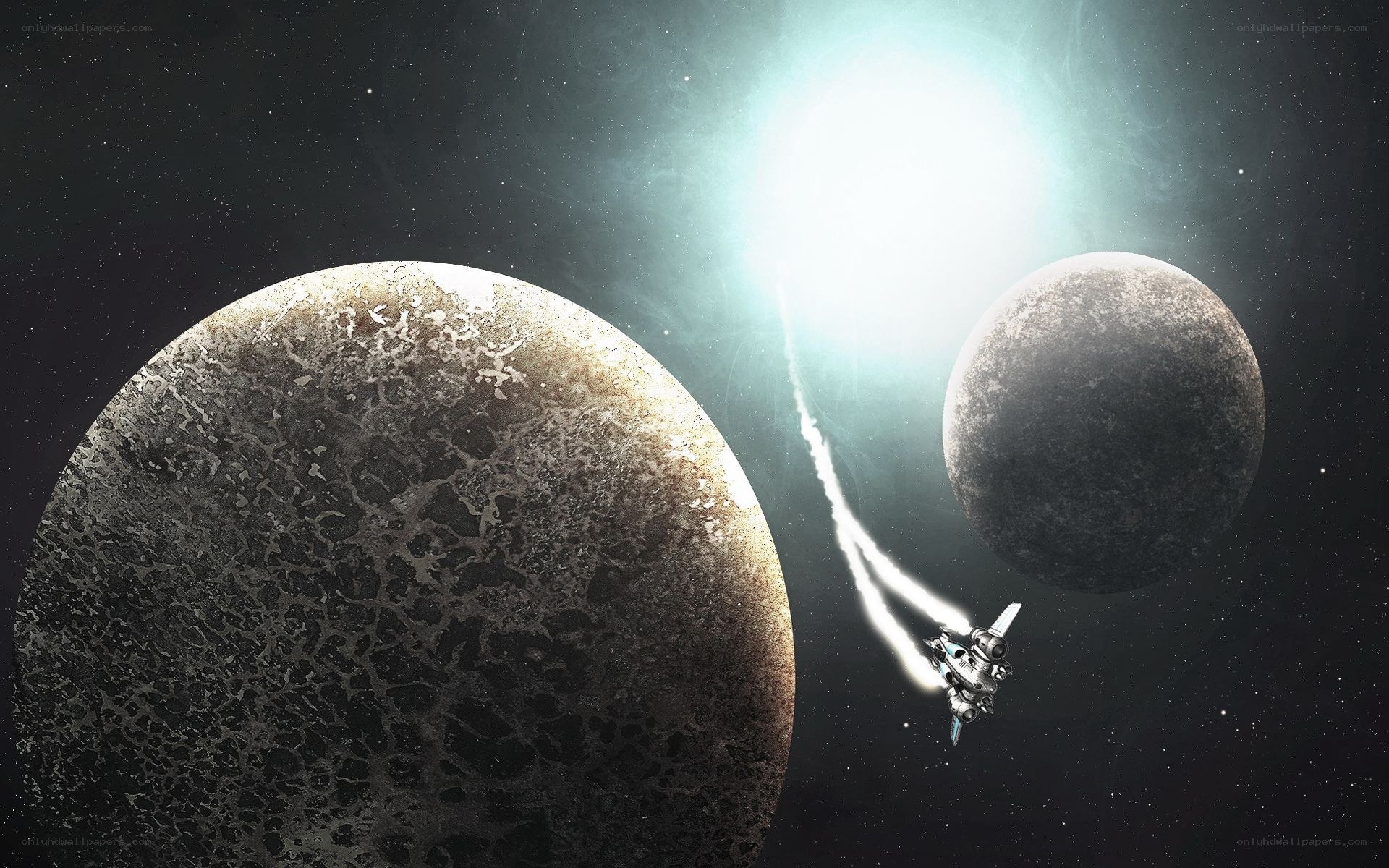 spaceship near two planets