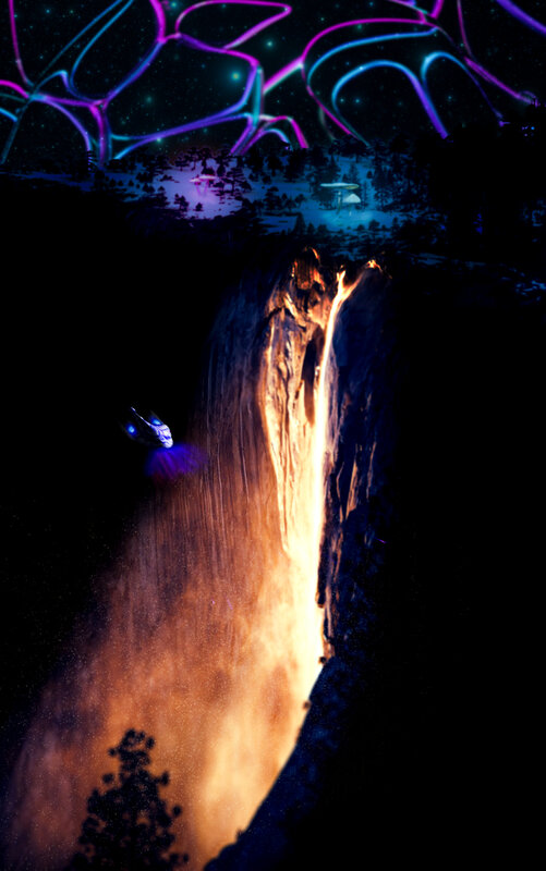 Spaceship Near Waterfall — Black