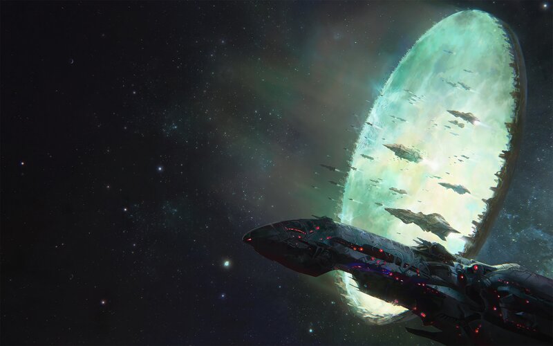 Spaceship Near Wormhole — Black, Dramatic