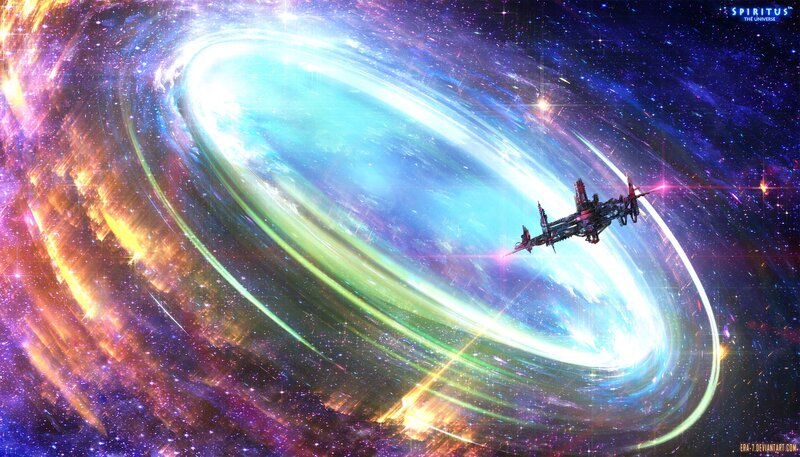 Spaceship Near Wormhole — Blue